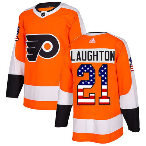 Adidas Flyers #21 Scott Laughton Orange Home Authentic USA Flag Stitched NHL Jersey
